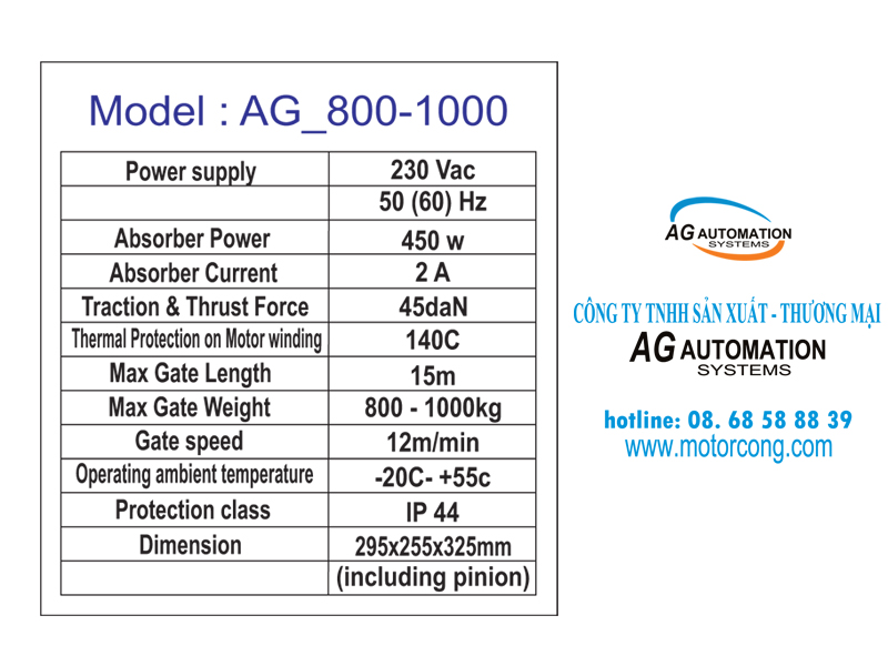 Motor cổng lùa AG-800-1000